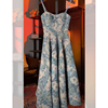 法式宫廷油画吊带连衣裙女春夏装，蓝色高级感复古气质宴会礼服裙子