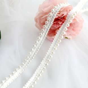 手工缝珠织带 白色珍珠蕾丝边 领口衣边裙边旗袍饰品装饰花边辅料