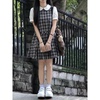 学院风可爱清纯少女假两件短袖连衣裙女夏季新款格子拼接A字短裙