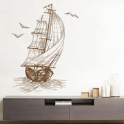 地中海风格帆船墙贴画男生自粘复古贴纸客厅沙发卧室背景墙上装饰