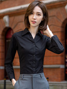 黑色衬衫女职业干练正装，气质长袖小众，设计感衬衣工服优雅春秋衬衫
