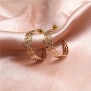 日韩风格金色C圈镂空雕花耳环潮流气质个性时尚宽面耳饰耳钉