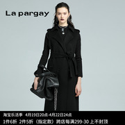 lapargay纳帕佳2023秋冬女装黑色中长款休闲马甲，双面呢外套