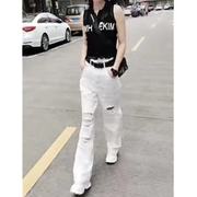 长裤夏季无袖T恤96632023女装字母潮黑色休闲白色