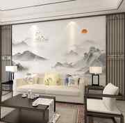 新中式客厅电视背景墙壁纸3d意境墙纸壁布沙发，影视墙布水墨山水画