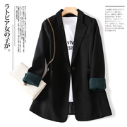 黑色西装外套女秋冬款2023韩版宽松中长款气质休闲小个子上衣