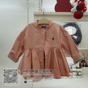 韩国中小童装 春秋季女童宝宝粉色裙摆外套 纯棉短款风衣