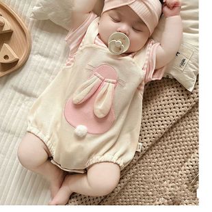 0一6月婴儿假两件短袖，连体哈衣薄款，透气洋气11个月女宝宝夏装休闲