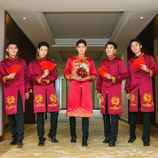 伴郎服中式兄弟团中国风结婚礼服复古马褂长袍相声服大褂长衫古装