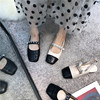 平跟单鞋女2021年秋韩国小香风拼色个性金属链条搭扣玛丽珍鞋