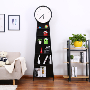 欧式创意落地钟客厅现代实木，书架置物多功能，机芯钟表黑色大气立钟