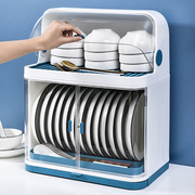 碗筷收纳盒厨房双层碗架带盖放餐具 装碗碟盘沥水置物架塑料碗柜