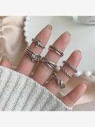 S925银泰银复古重工组合戒指女 ins潮小众设计冷淡风做旧个性指环