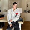 春夏高级感小众玫瑰花刺绣衬衫男长袖设计感韩版网红时尚气质衬衣