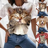 夏季短袖T恤3d卡通猫咪时尚情侣上衣小众设计2023汗衫女欧美t