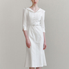 今年流行漂亮裙子优雅精致鱼尾连衣裙女气质收腰白色七分袖长裙
