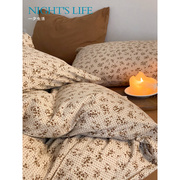a类超柔软棕色复古印花针织，棉天竺棉，四件套床单床笠被套床上