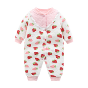 新生婴儿衣服春秋保暖连体衣冬装夹棉加厚0-1女宝宝睡衣草莓长袖