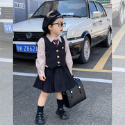 韩版女童学院风套装2024秋季儿童马甲背心+百褶裙洋气两件套