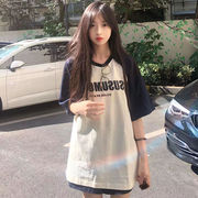夏季短袖T恤女学生韩版宽松美式复古字母bf撞色百搭ins上衣女