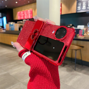 oppofindn3flip手机壳红色满天星findn2flip新年款中国红保护套适用oppo时尚个性高级感闪粉水钻高端硬壳喜庆