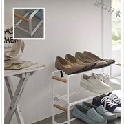 家用日式省空间单层可组合鞋子收纳架木杆铁艺鞋架小窄简易门口