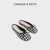 charles&keith春夏女鞋，ck1-70360145格纹平跟包头穆勒拖鞋女鞋
