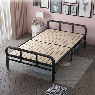 折叠床午休单人床实木，床板1.2米简易双人，铁架家用小床硬板加固1米