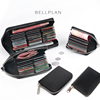 bellplan原创多卡位头层十字纹牛皮，风琴卡包拉链，多卡位零钱名片包