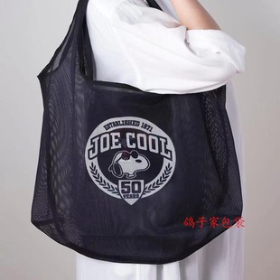 日本杂志附录结实黑色网纱购物袋便携折叠网兜环保袋单肩包手提袋