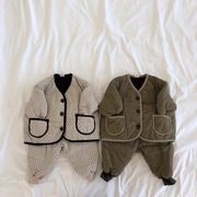 冬季韩版婴幼儿童波点加厚棉衣套装婴儿，宝宝保暖棉衣两件套