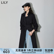 lily2024春女装复古双排，扣气质英伦，风衣显瘦腰带长款风衣外套