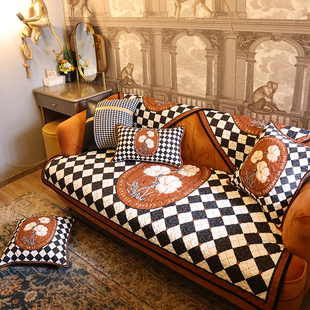 轻奢复古沙发垫美式四季通用防滑时尚沙发巾套菱形格百搭沙发坐垫