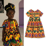 可爱宝贝儿童欧美女童非洲波，西米亚风格短袖，连衣长裙子童装ins