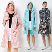 时尚韩版印花风衣雨衣薄中长款修身户外玩水旅行登山便携雨披外套