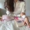 韩国女装，therosebay2024春款白色彩条装饰领子针织衫