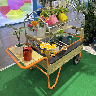 幼儿园儿童户外防腐木制可移动沙水桌过家家厨房，阳光花房种植推车