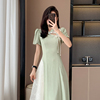 夏季新中式薄荷曼波风绿色，连衣裙女设计感改良旗袍裙子气质年轻款