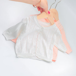 婴儿针织开衫春装儿童纯棉上衣2024夏空调(夏空调)衫，女童宝宝毛衣外套童装