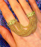 欧美时尚小众戒指印度复古民族风流苏双指环手指朋克合金酷炫饰品