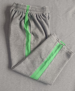 春秋冬男女同款运动裤子，灰色拼接一道绿色宽杠加绒加厚运动裤