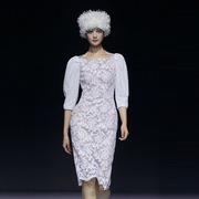 上镜装MAGGIE MA 独立设计师款白色拼接花丛蕾丝优雅复古连衣裙