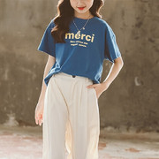 初中学生女童装2024洋气夏装女生韩版宽松短袖t恤上衣服半袖