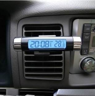 汽车时钟车内外双温度计 车载车用数字显电子表带夜光电子钟