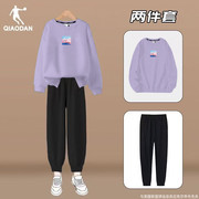 中国乔丹针织运动套装女款2024春季卫衣长裤跑步运动两件套