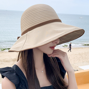 2024女士夏季渔夫帽大檐防紫外线沙滩帽子防晒遮阳出游太阳帽