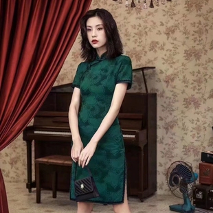 旗袍2024年春款棉绿色，古风日常可穿传统版老上海新中式小个子