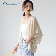 冰丝防晒衣女夏季2323韩版宽松白色，开衫外套短款披肩雪纺衬衣