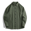 军绿色纯棉衬衫男秋季长袖t恤简约纯色有口袋，轻商务休闲衬衣