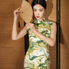 苏州夏复古风改良绿色长旗袍新中式日常可穿斜襟连衣裙子无袖显瘦